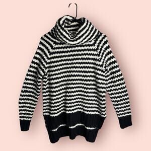 A.N.A. Womens Black White Stripe Turtle Neck Pullover Wool Sweater Medium Grunge
